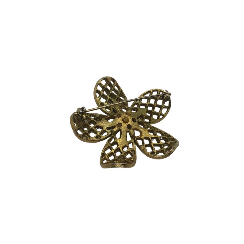 Moira Rose Large Gold and Rhinestone Flower Brooch Statement Brooch