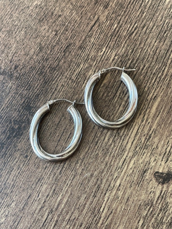 Twisted Sterling Silver Hoop Earrings | Silver Ho… - image 1