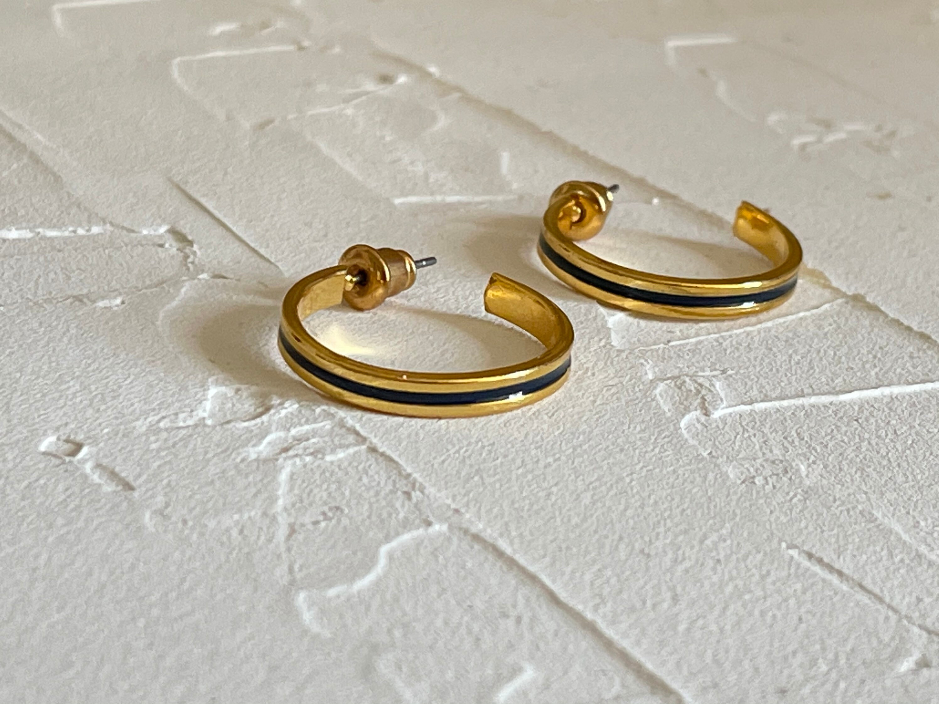 Gold and Black Hoop Earrings Lightweight Gold Hoops Etsy