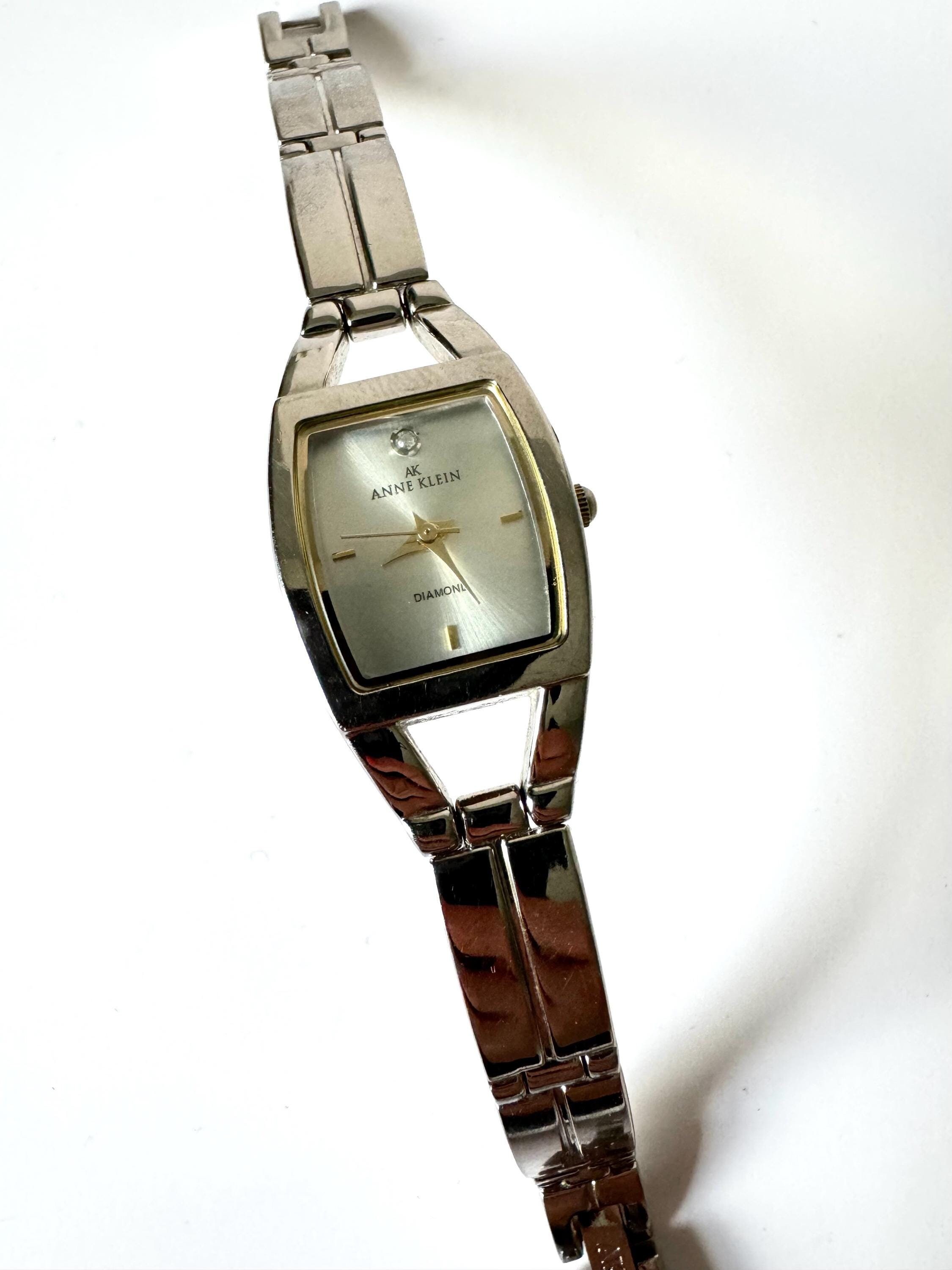Vintage Anne Klein Diamond Watch Silver Tone Vintage Anne Klein Diamond Silver Tone Watch - Working  main image 3