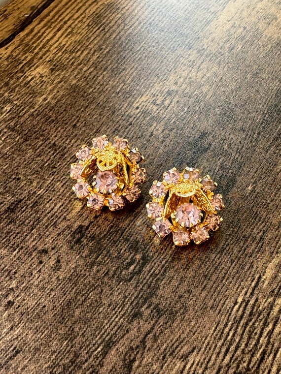 Pink Swarovski Rhinestone Clip On Earrings | Clip… - image 2