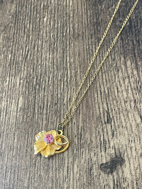 Vintage 12K Gold Filled Necklace with Flower Pend… - image 7