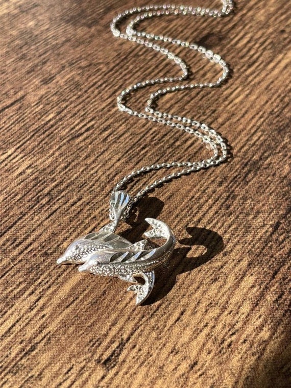 Vintage Sterling Silver Necklace with Dolphin Pend