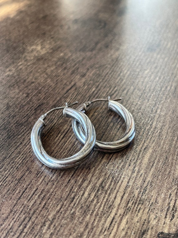 Twisted Sterling Silver Hoop Earrings | Silver Ho… - image 3