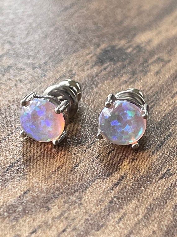 Sterling Silver Simulated Opal Stud Earrings | St… - image 7