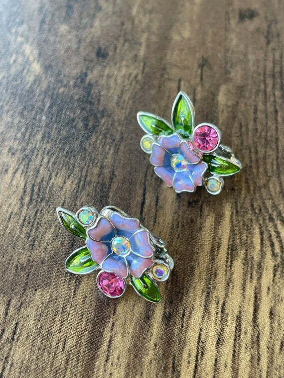 Colorful Flower Clip On Earrings | Clip On Earrin… - image 4