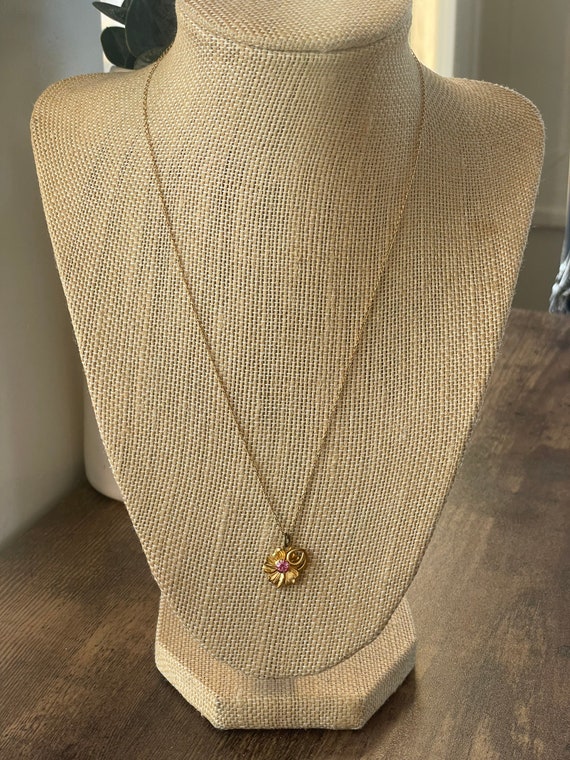 Vintage 12K Gold Filled Necklace with Flower Pend… - image 3