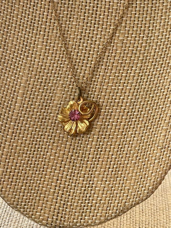 Vintage 12K Gold Filled Necklace with Flower Pend… - image 9