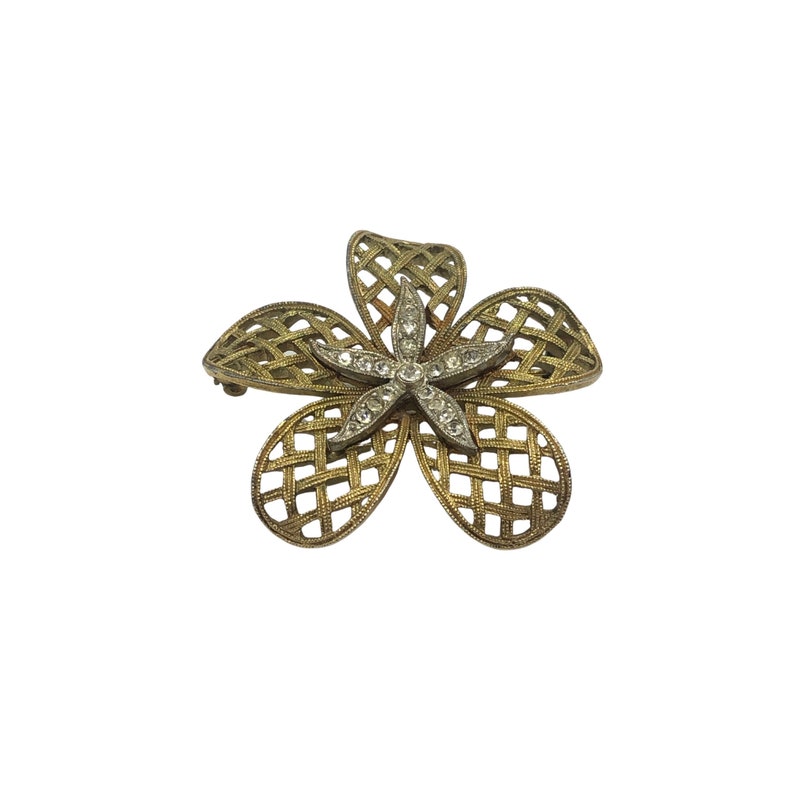 Moira Rose Large Gold and Rhinestone Flower Brooch Statement Brooch