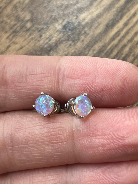 Sterling Silver Simulated Opal Stud Earrings | St… - image 1