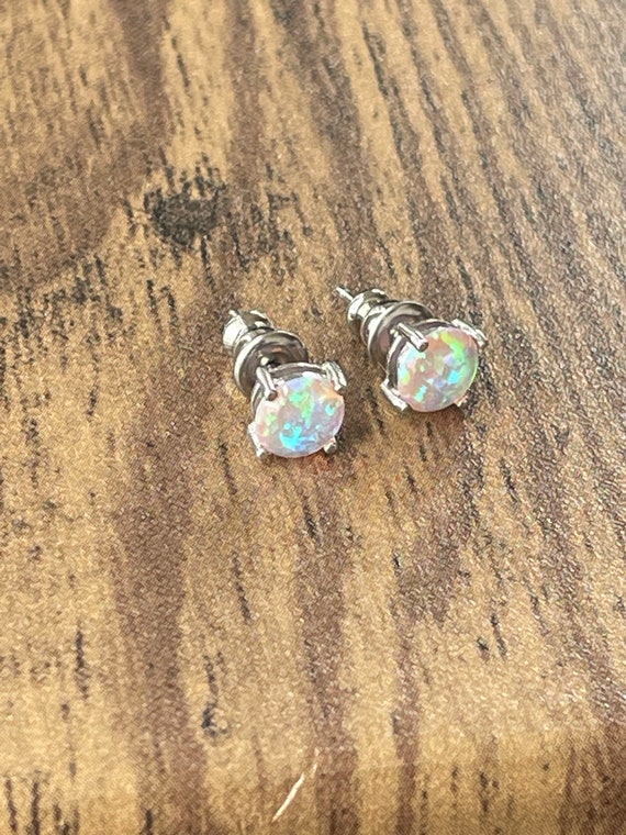 Sterling Silver Simulated Opal Stud Earrings | St… - image 5
