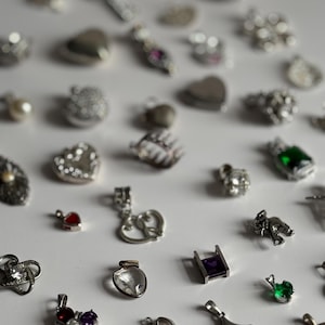 Vintage Silver Pendants: Rhinestone Heart, Sterling Charms, Gemstone Lockets