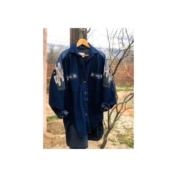 Oversized Denim Button Down with Hand Painted Deta