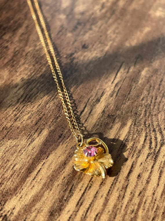 Vintage 12K Gold Filled Necklace with Flower Pend… - image 2