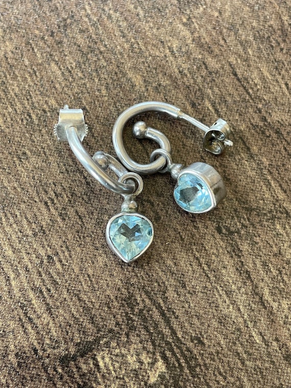 Vintage Sterling Silver and Topaz Heart Earrings … - image 1