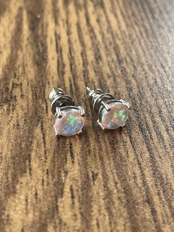 Sterling Silver Simulated Opal Stud Earrings | St… - image 3
