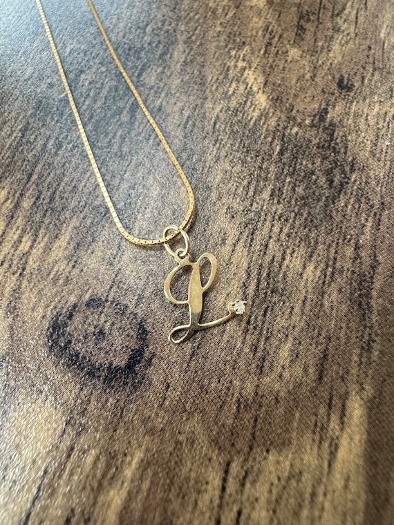 14k Yellow Gold Chain with 14k Gold L Initial Diam