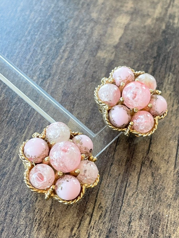 Pink Beaded Cluster Clip On Earrings | Clip On Ear