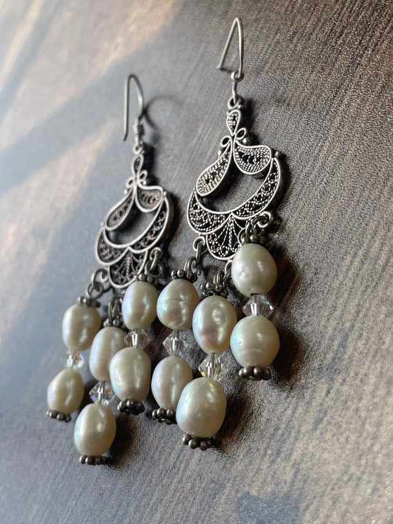 Sterling Silver Pearl Dangle Earrings | Pearl Ear… - image 6