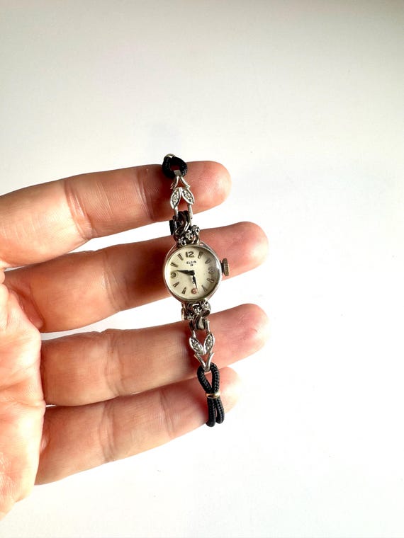 Vintage Elgin Ladies Cocktail Watch: 10k White Gold Plated 