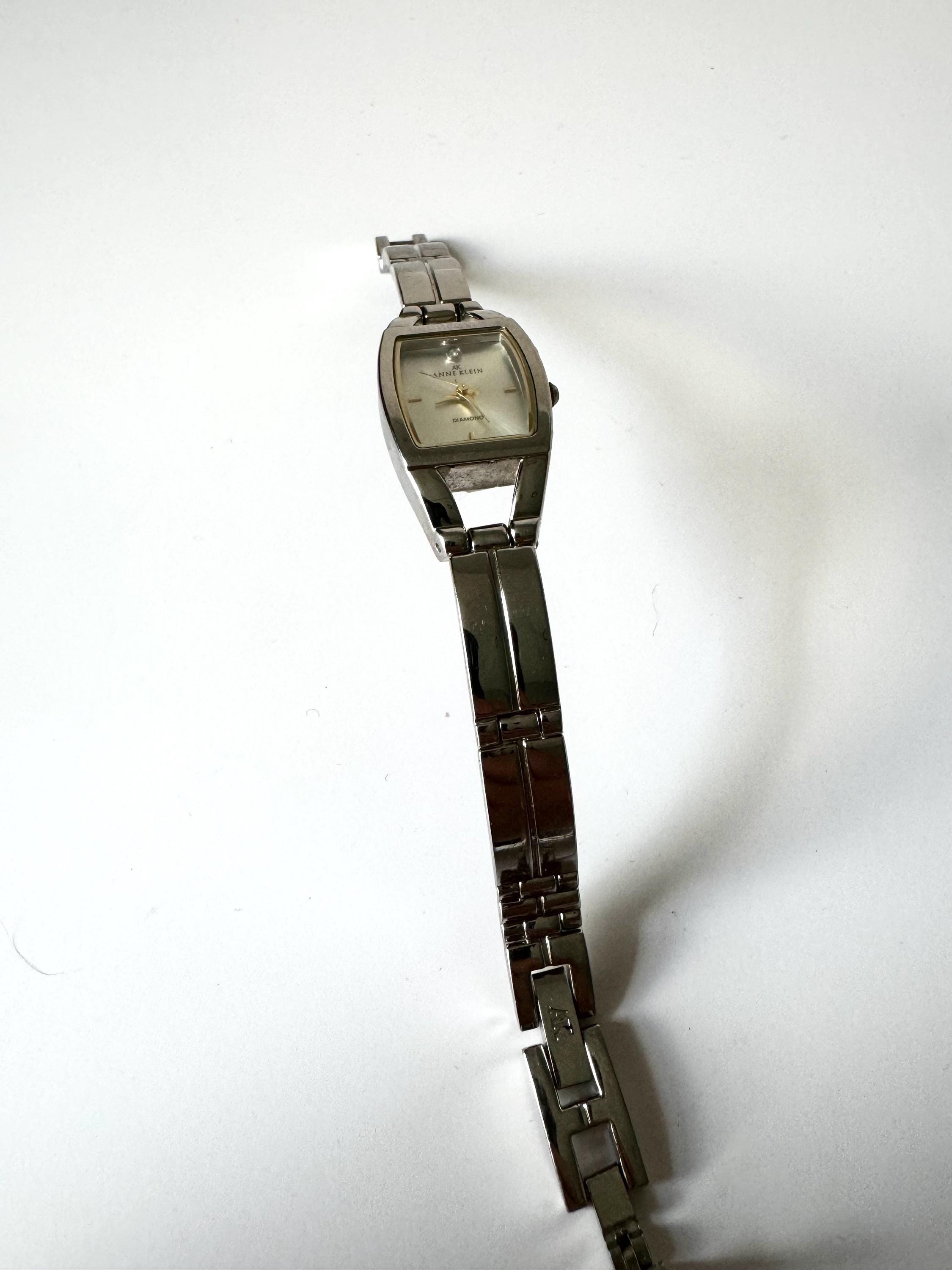 Vintage Anne Klein Diamond Silver Tone Watch - Working 
