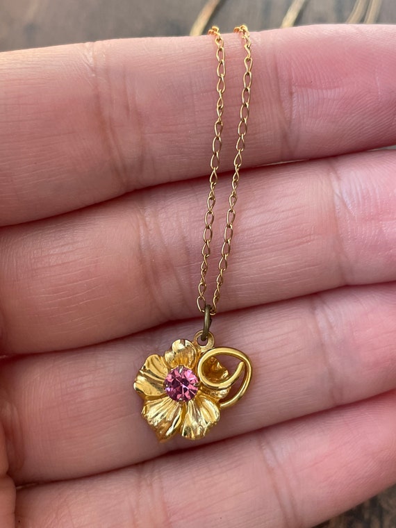 Vintage 12K Gold Filled Necklace with Flower Pend… - image 6