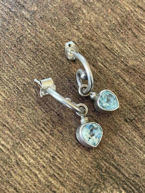 Vintage Sterling Silver and Topaz Heart Earrings … - image 3