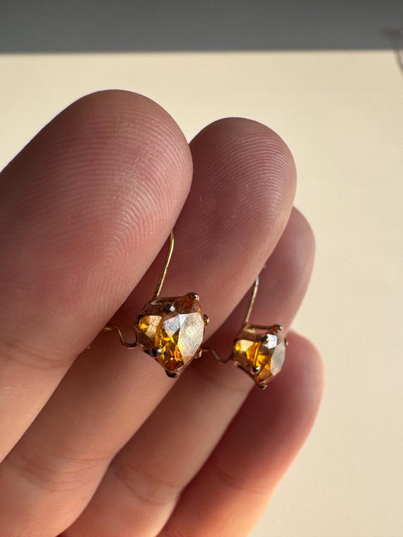 Vintage 14k Gold Filled Citrine Stud Earrings - Pierced Ear Jewelry for Women - Sustainable Fashion View 5