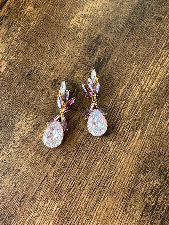 Vintage Sparkling Rhinestone Clip On Dangle Earrin