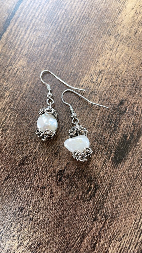 Vintage Silver and Baroque Style Pearl Earrings | 