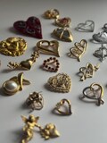 Vintage Gold Tone and Plated Heart Love Themed Brooches and Pins Enamel Rhinestone and Various Metals