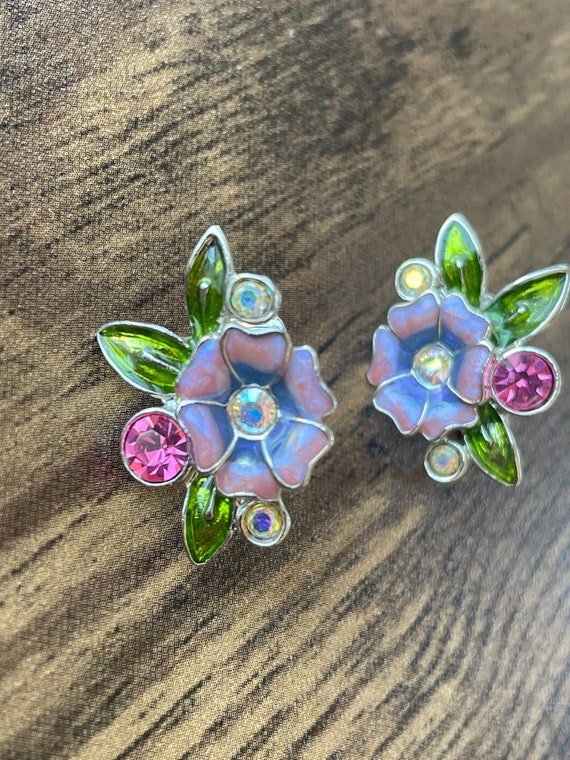 Colorful Flower Clip On Earrings | Clip On Earrin… - image 1