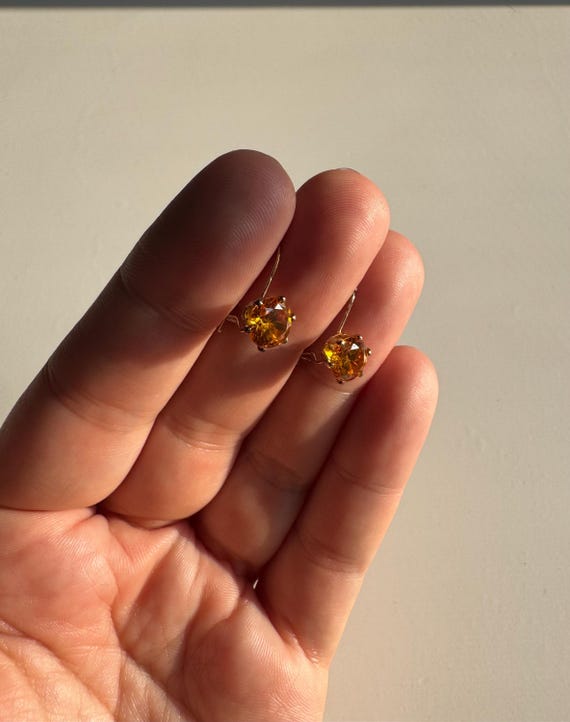 Vintage 14k Gold Filled Citrine Stud Earrings - Pierced Ear Jewelry for Women - Sustainable Fashion View 6