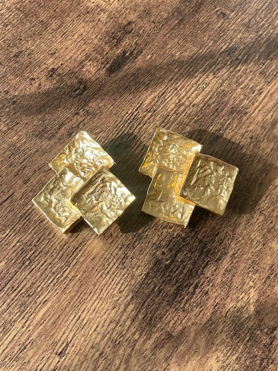 Chunky Gold Plated Geometric Clip On Earrings  | S