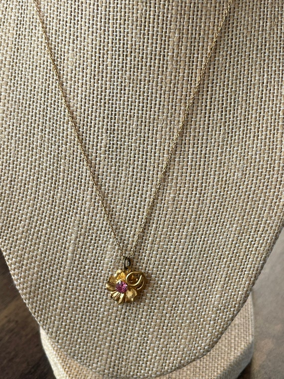Vintage 12K Gold Filled Necklace with Flower Pend… - image 4