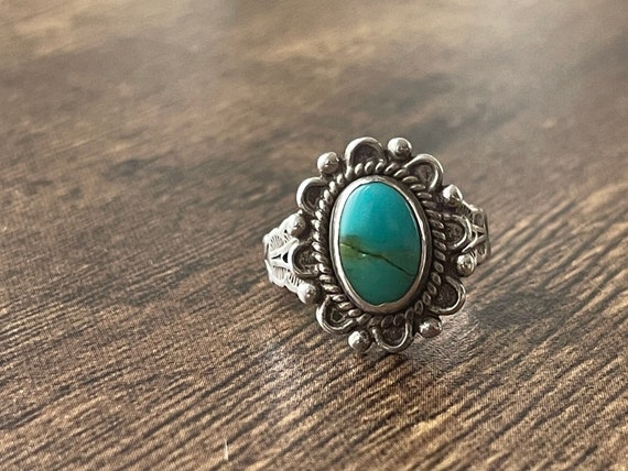 Kingman Turquoise Silver Pear Shaped Ring | Yellowstone Spirit Southwe -  Objects of Beauty