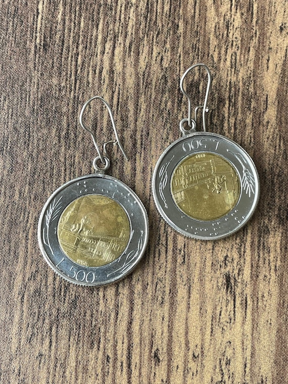 Vintage Italian 500 Lira Coin Earrings  | Silver C