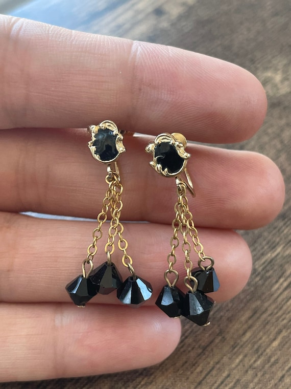 Black Bead Dangle Screw Back Earrings | Screw Back