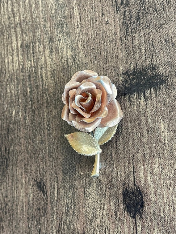 Vintage Gold Krementz Pink Rose Brooch | Krementz 