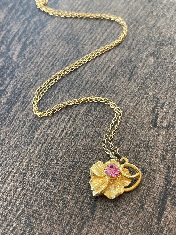 Vintage 12K Gold Filled Necklace with Flower Pend… - image 1