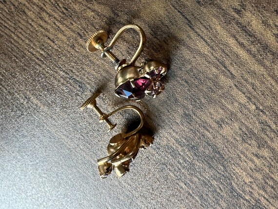 Vintage Purple Rhinestone Screw Back Earrings | S… - image 3