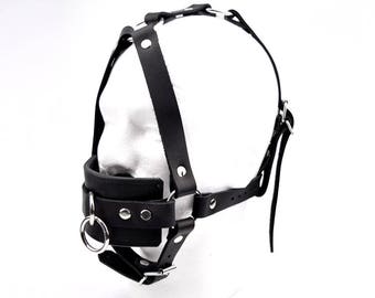 Panel Ballknebel Black Leather BDSM Bondage Restraint Premium handgefertigtes Leder von Mercy Industries Ga11