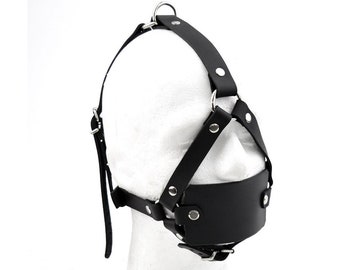 Leder Flat Panel Gag BDSM Bondage Fessel Kopfgeschirr Premium Fessel Schwarz Premium Hand Made ga19Blk