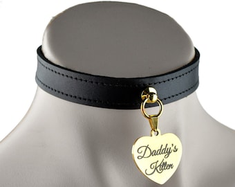 BLACK GOLD CUSTOM Engraved Black Heart Pendant Collar by Mercy