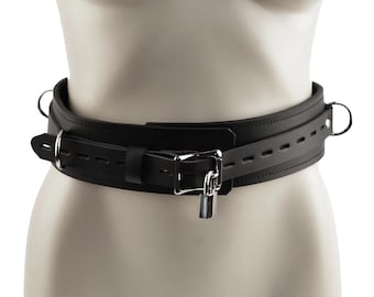 Black Leather Bondage Belt, Nappa Lined Restraint (Free Custom Sizing!)