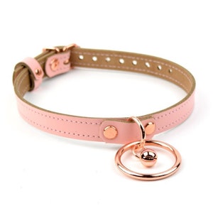 Stunning Ring and Bell Blush Pink and Rose Gold day collar AMARE by Mercy Industries Deluxe Leather Col39BlPnkRgRngBl