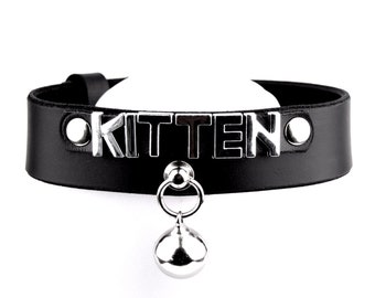 Black Leather kitten kitty Collar Choker beautiful custom made with bell ddlg bdsm restraint sexy Col35Blk