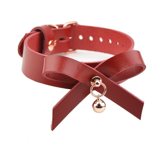 Americana Red Leather Bow Collar With Rose Gold Kitten Bell Handcrafted  BDSM Bondage Kitty Pet Play DDLG Day Collar Col25bowblamrdrg -   Australia