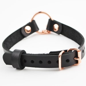 Secret Message Kitten Bell Custom Engraved Collar Handcrafted Leather with Rose Gold O-Ring & Kitty Bell Choker col52rgbl image 6