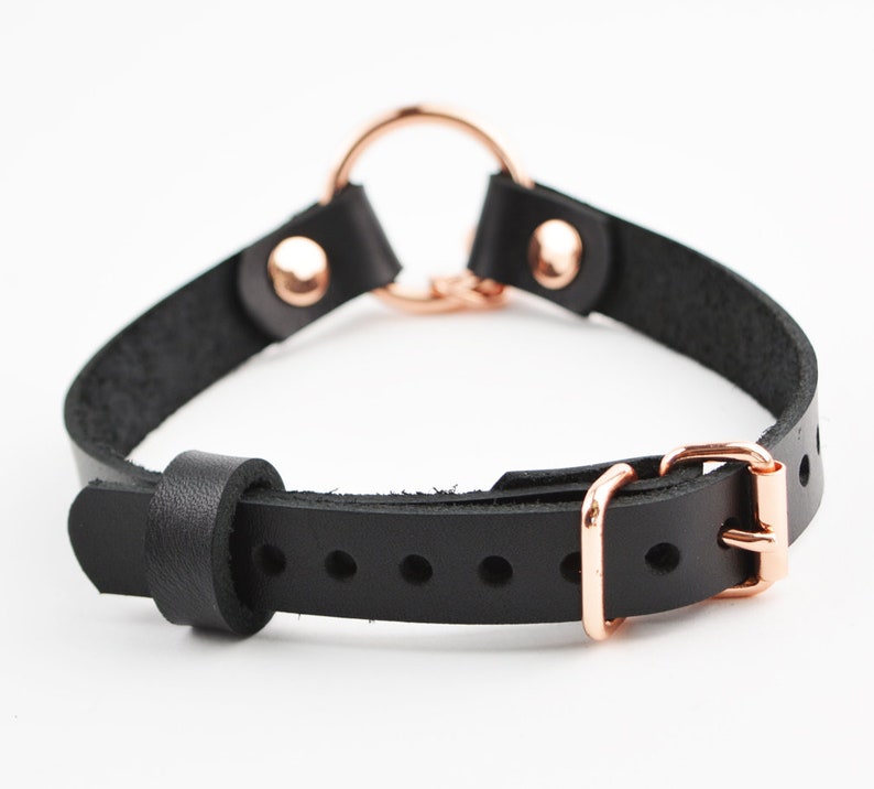 Secret Message Kitten Bell Custom Engraved Collar Handcrafted Leather with Rose Gold O-Ring & Kitty Bell Choker col52rgbl image 6